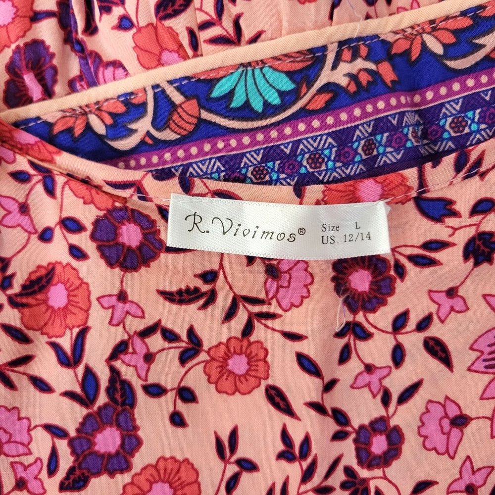 R. Vivimos Pink and Purple Boho Rayon Dress - Picture 2 of 6